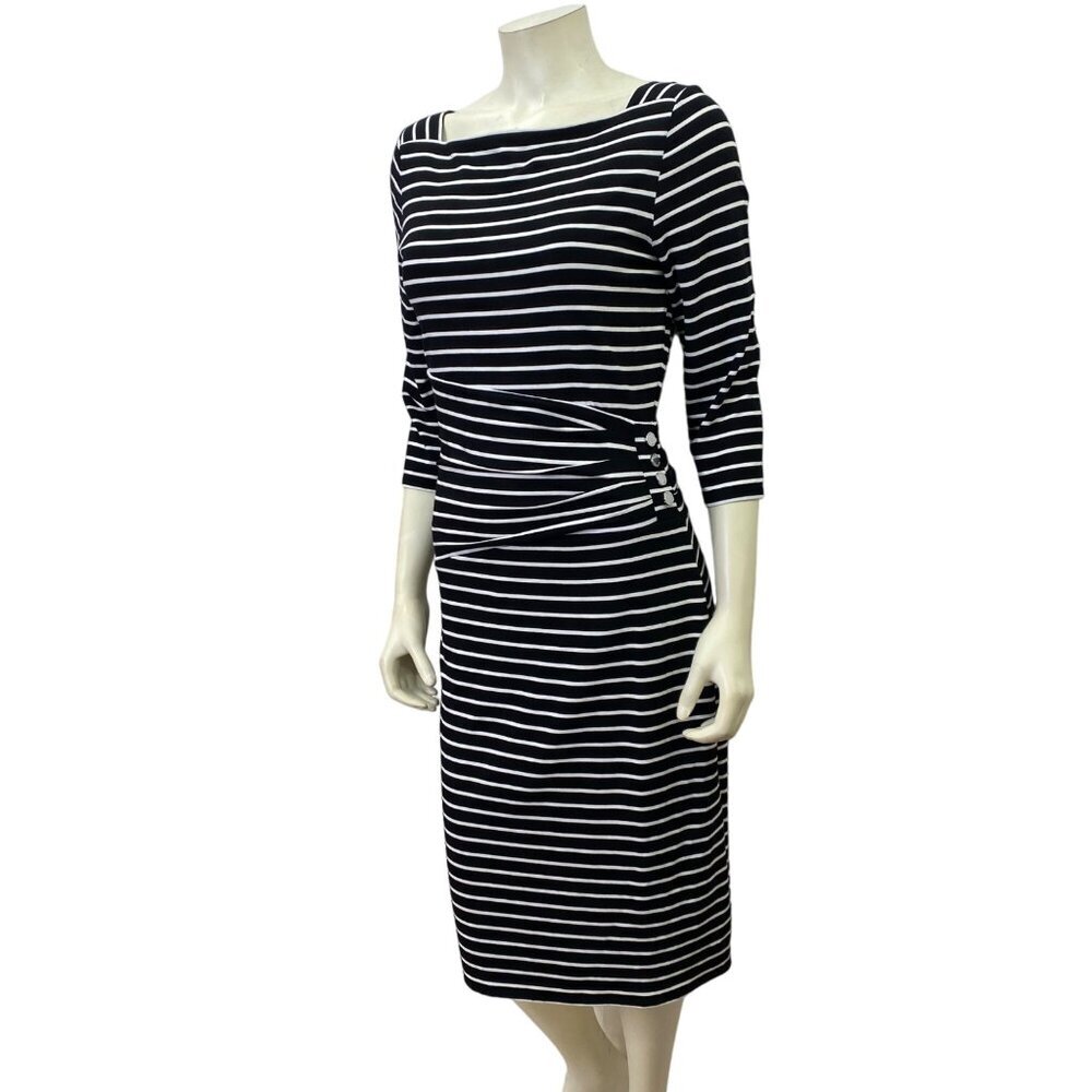 WHITE HOUSE BLACK MAKET STRIPED SQUARE NECK SHEATH DRESS MD